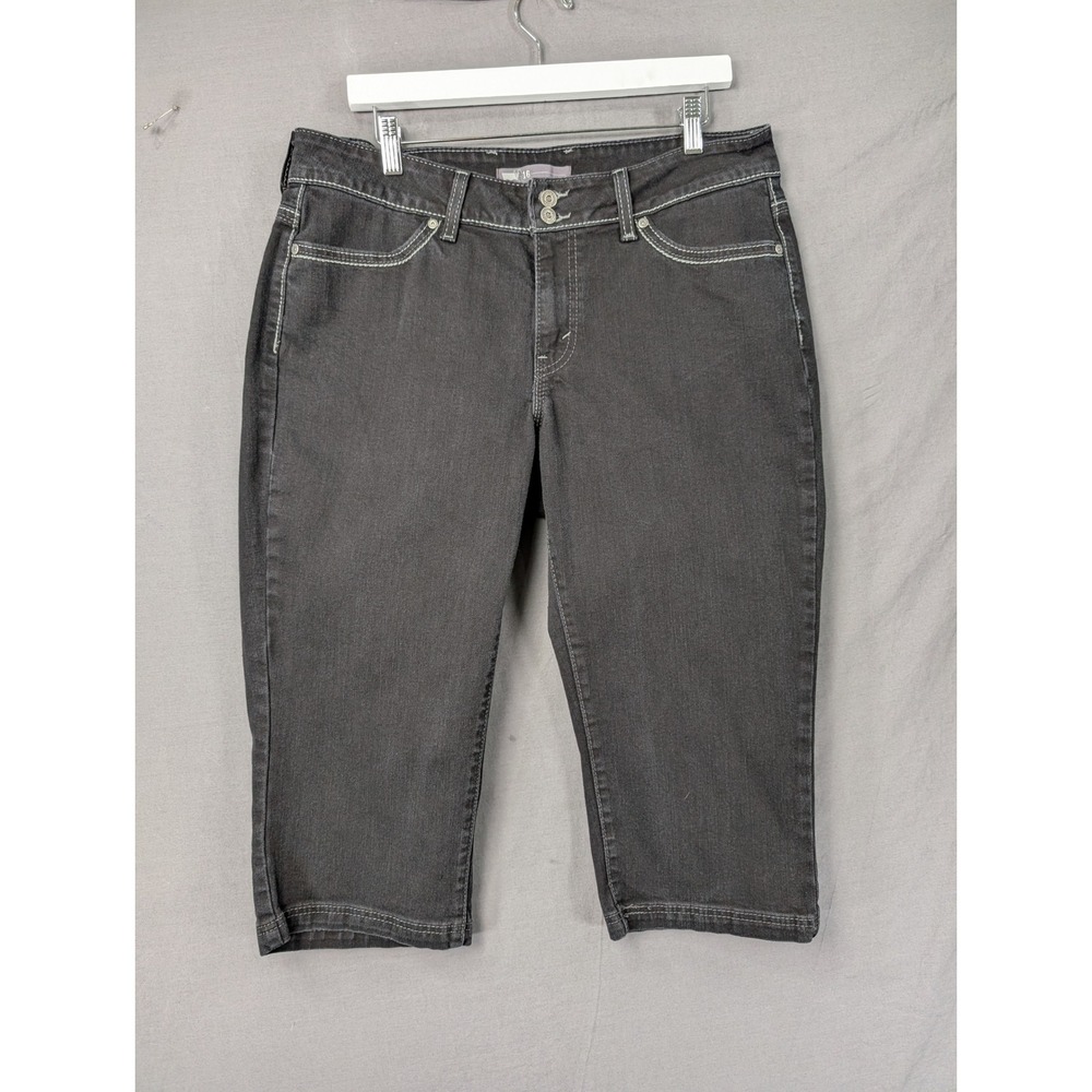 Levi Strauss Signature Womens Black Denim Capri Jeans Size 16 Contrast Stitch